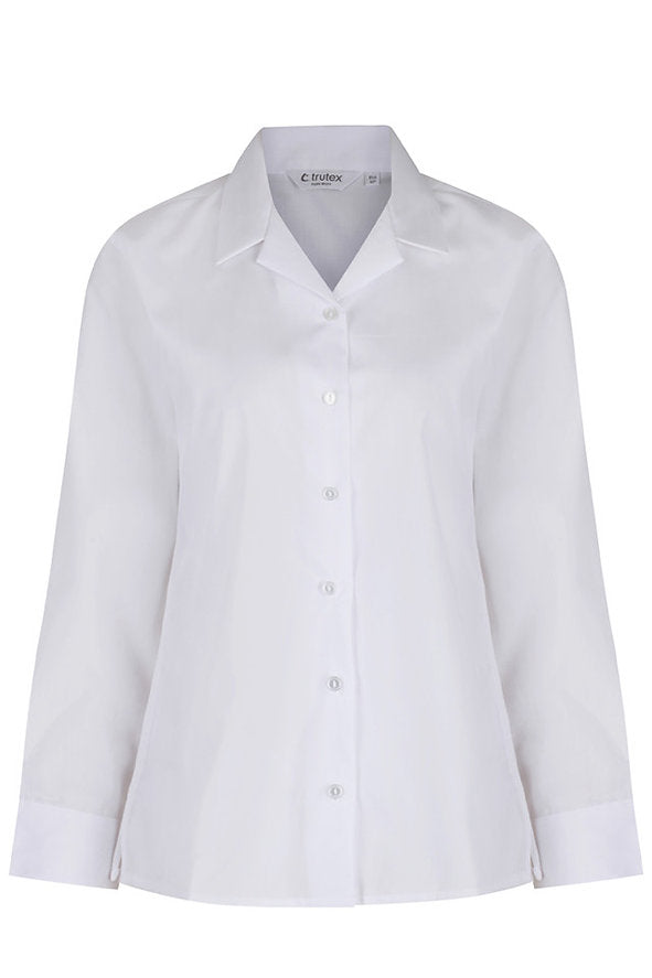 Trutex Girls White Long Sleeve, Non-Iron Blouses - Twin Pack