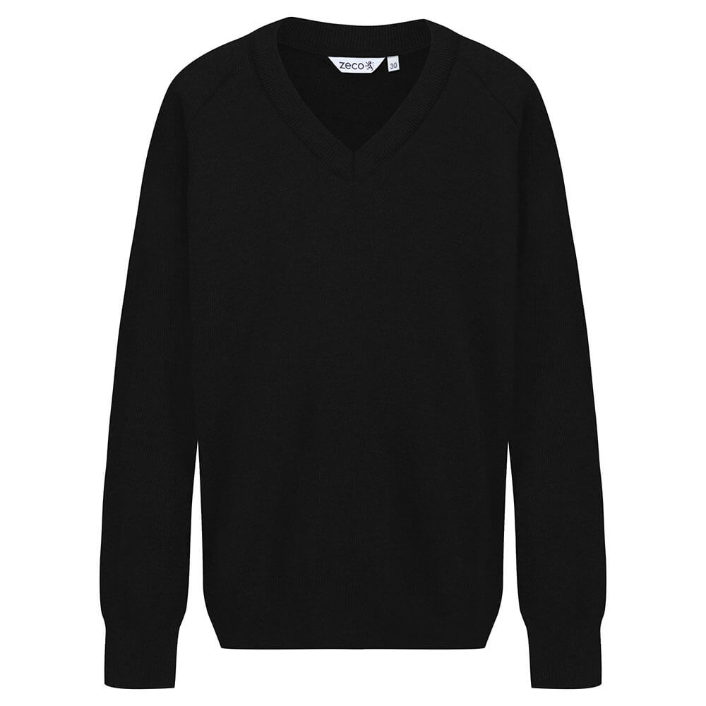Unisex Plain Premium Cotton Mix Knitted V-Neck Jumper - Black