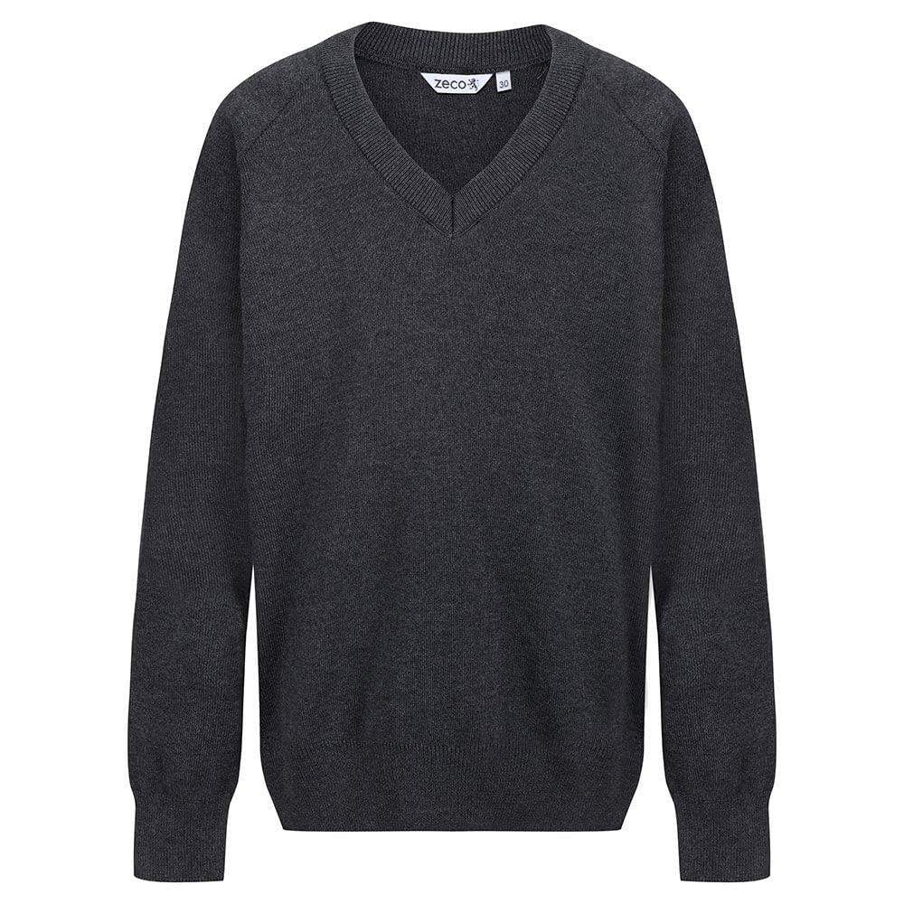 Grey - Premium Cotton Mix Knitted V-Neck Jumper