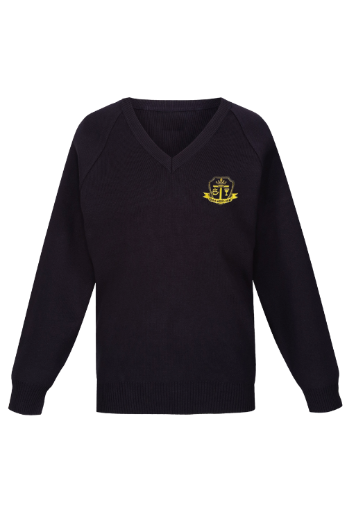 Navy premium cotton mix V-Neck Jumper with ST Marys Logo