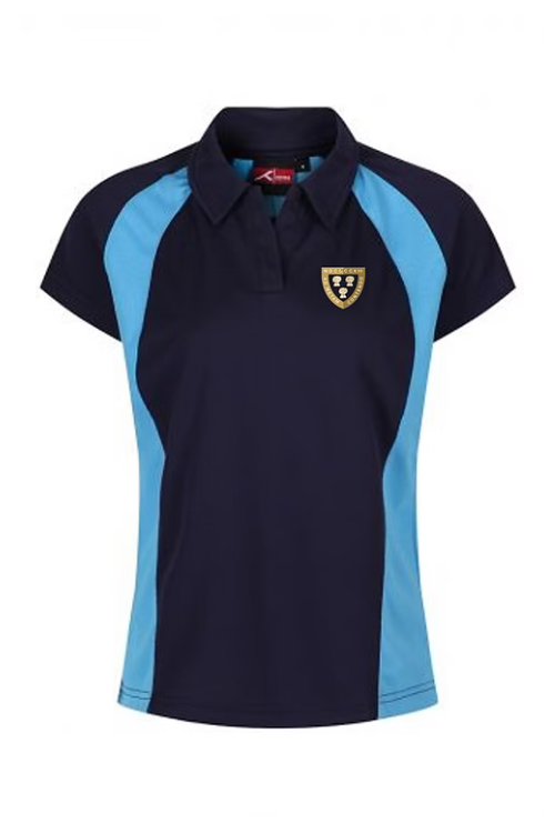 Navy & Sky PE Polo with West Kirby logo.