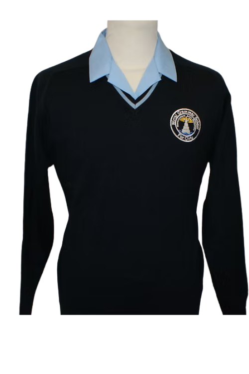 Wirral Girls Navy Knitted Jumper with sky edge
