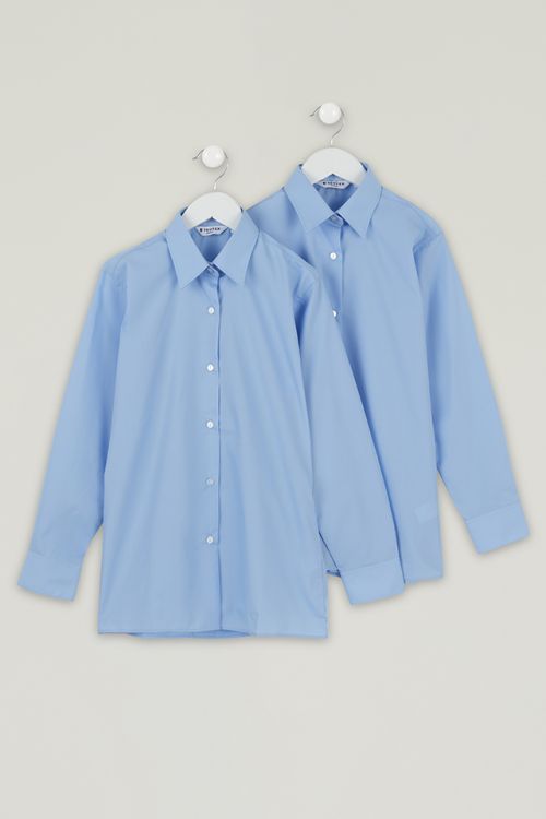 2 Pack Girls Blue Long Sleeve, Non-Iron Blouses