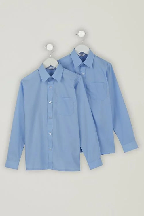 Boys Blue Trutex, Short / Long sleeved Non-Iron Shirts - Twin Pack