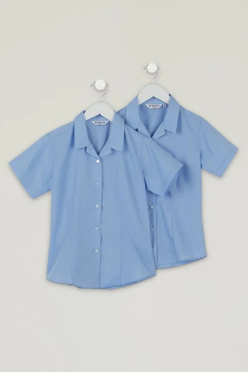 Trutex Girls Blue Short Sleeve, Non-Iron Blouses - Twin Pack