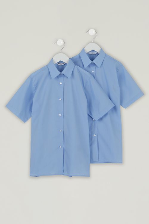 2 Pack Girls Blue Short Sleeve, Non-Iron Blouses