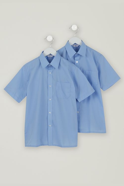Boys Blue Trutex, Short / Long sleeved Non-Iron Shirts - Twin Pack