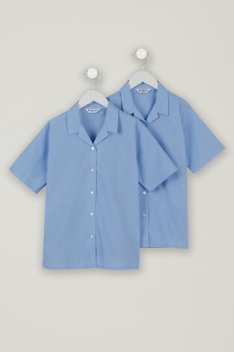 Trutex Girls Blue Short Sleeve Revere Collar Non-Iron School Blouses
