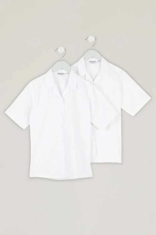 (Leadership Team) Trutex 2 Pack Short Sleeve Revere Collar Non-Iron School Blouses - White