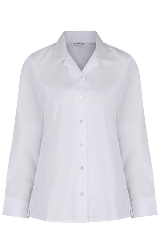 Trutex Girls White Long Sleeve, Non-Iron Blouses - Twin Pack