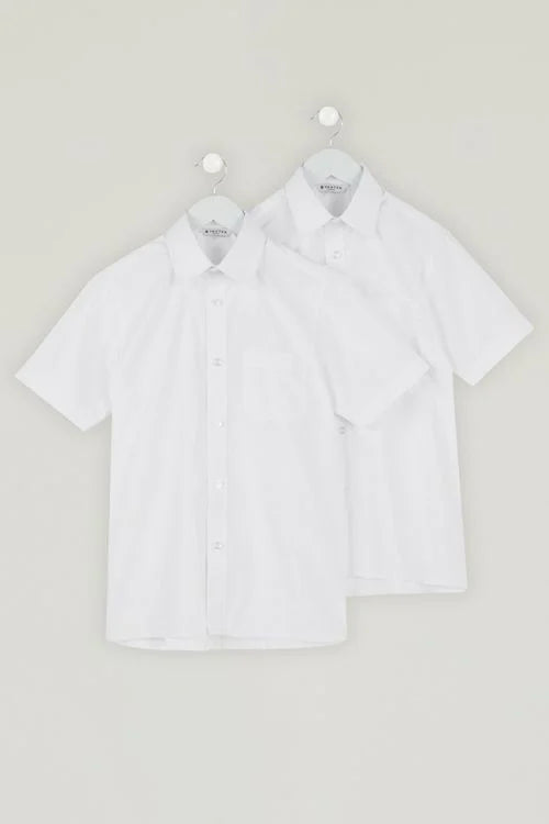 Boys White Trutex, Short / Long sleeved Non-Iron Shirts - Twin Pack